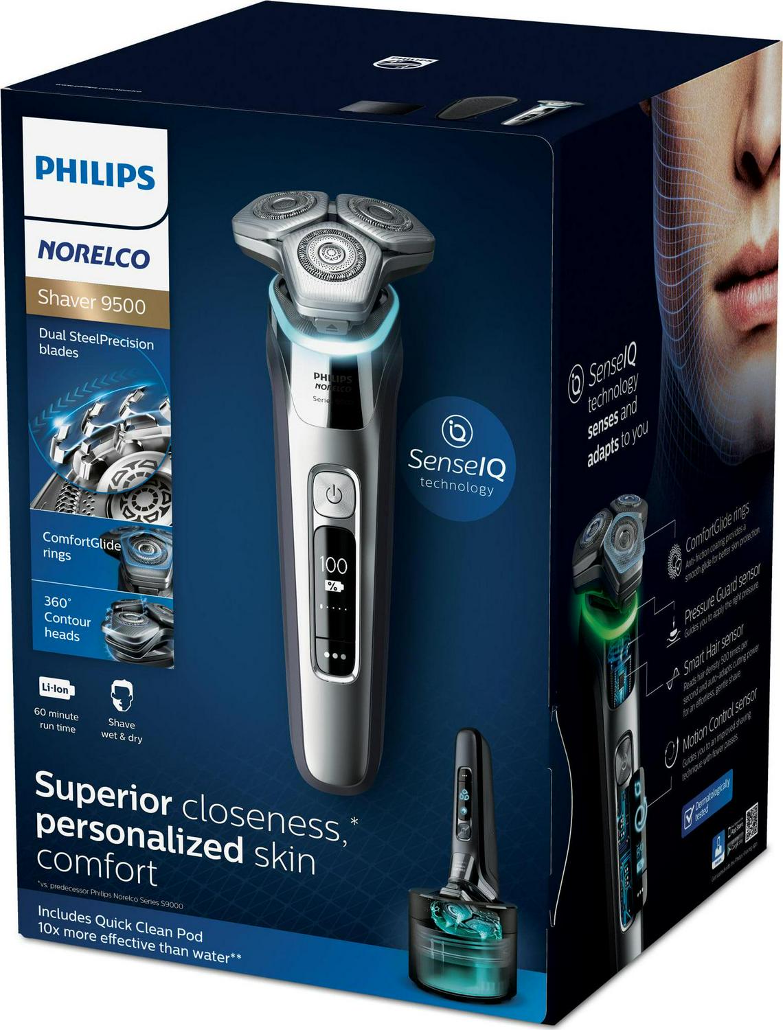Philips Norelco 9500 Rechargeable Wet & Dry Electric Shaver with Quick Clean, Travel Case, Pop Up Trimmer, S9985/84 - Image 9