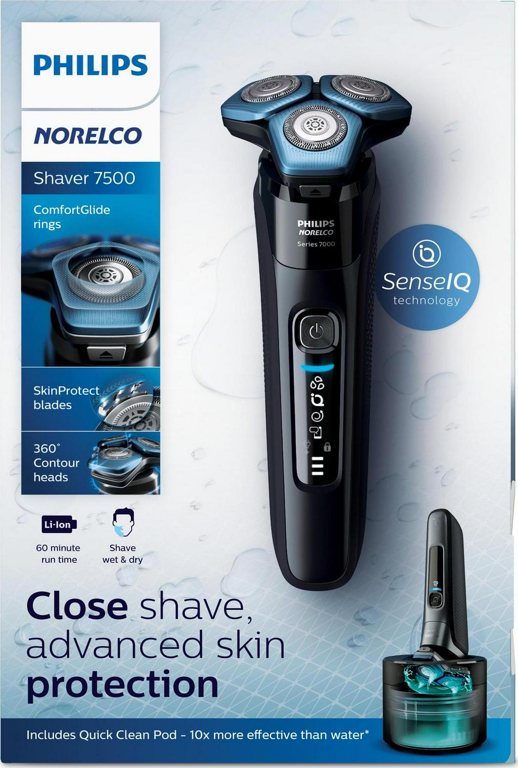 Philips Norelco Shaver 7500, Rechargeable Wet & Dry Electric Shaver with Senseiq Technology, Quick Clean Pod, Travel Case and Pop-Up Trimmer, S7783/84 - Image 4