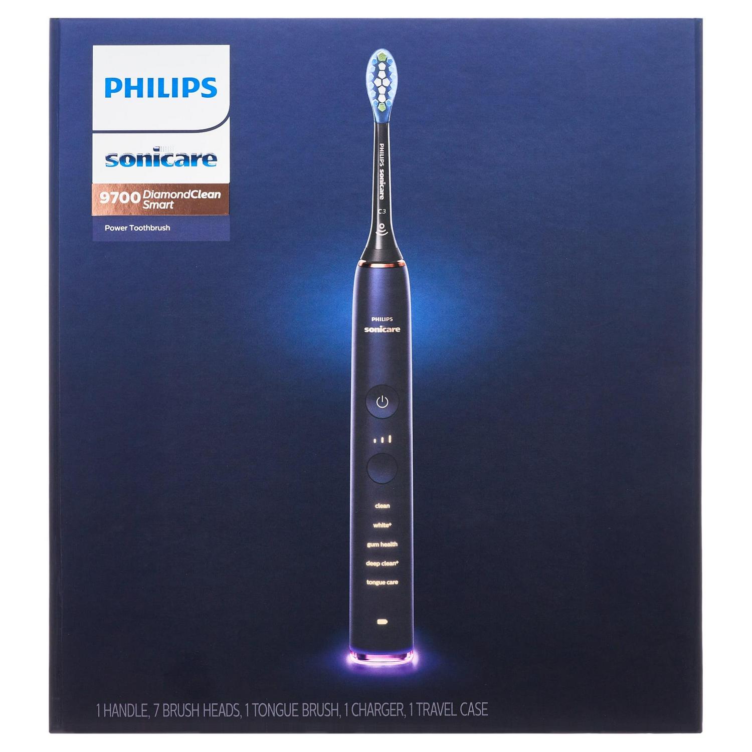 Philips Sonicare Diamondclean Smart Electric, Rechargeable Toothbrush For Complete Oral Care, with Charging Travel Case, 5 Modes, and 8 Brush Heads – 9700 Series, Lunar Blue, HX9957/51