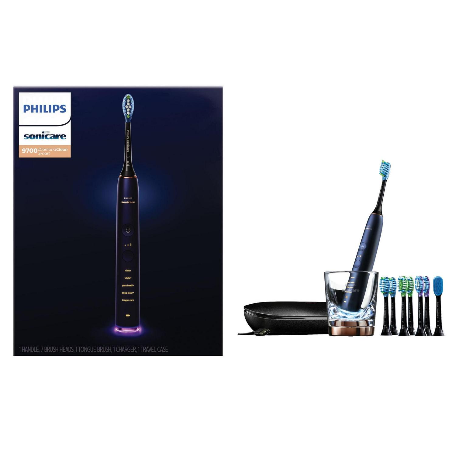 Philips Sonicare Diamondclean Smart Electric, Rechargeable Toothbrush For Complete Oral Care, with Charging Travel Case, 5 Modes, and 8 Brush Heads – 9700 Series, Lunar Blue, HX9957/51 - Image 2