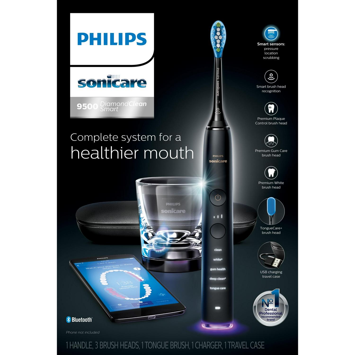 Philips Sonicare Diamondclean Smart Electric, Rechargeable Toothbrush For Complete Oral Care, with Charging Travel Case, 5 Modes – 9500 Series, Black, HX9924/11 - Image 8