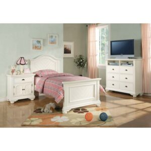 Picket House Furnishings Addison Kids Twin Wood Panel Bed with Headboard, White