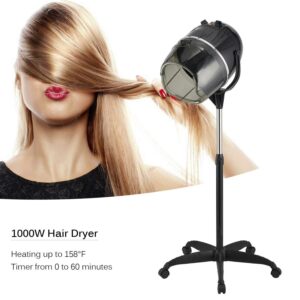 Professional Stand Up Hair Dryer 110V with Timer Swivel Hood Caster Adjustable Height for Beauty Salon (Black)
