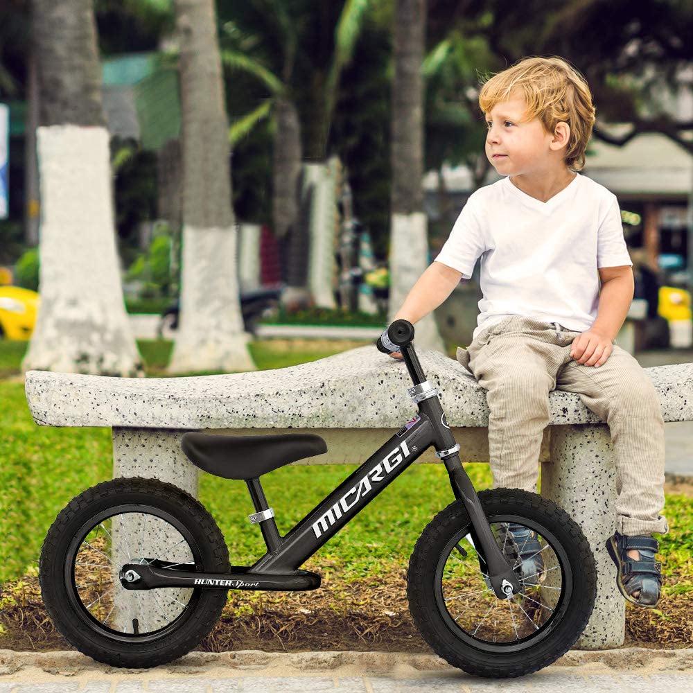 PlayWorld 12" Push Bike Balance Bicycle Steel Frame Air Tire, Black Wheel Kid's Bike - Black - Image 5