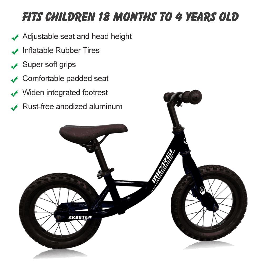 PlayWorld 12" Push Bike Balance Bicycle Steel Frame Air Tire, Black Wheel Kid's Bike - Black - Image 2