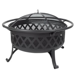 Pleasant Hearth 30" Round Black Finish Wood and Steel Fire Pit