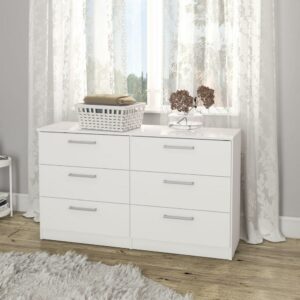 Polifurniture Juliette Modern 6 Drawer Wood Double Dresser with Metal Handles, White