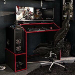 Polifurniture Legend 45.5 in. Computer Gaming Desk with Storage, Black and Red