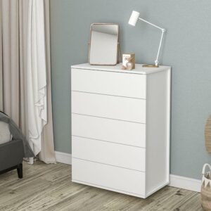 Polifurniture Madison Modern 5 Drawer Wood Dresser, White