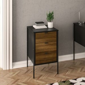 Polifurniture Mallorca 3 Drawer Office Cabinet, Walnut and Black