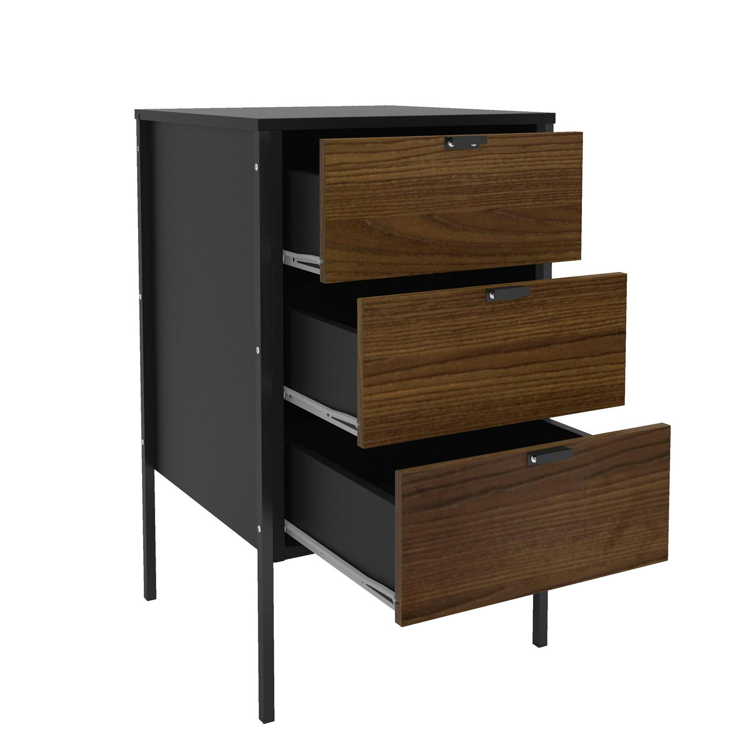 Polifurniture Mallorca 3 Drawer Office Cabinet, Walnut and Black - Image 4
