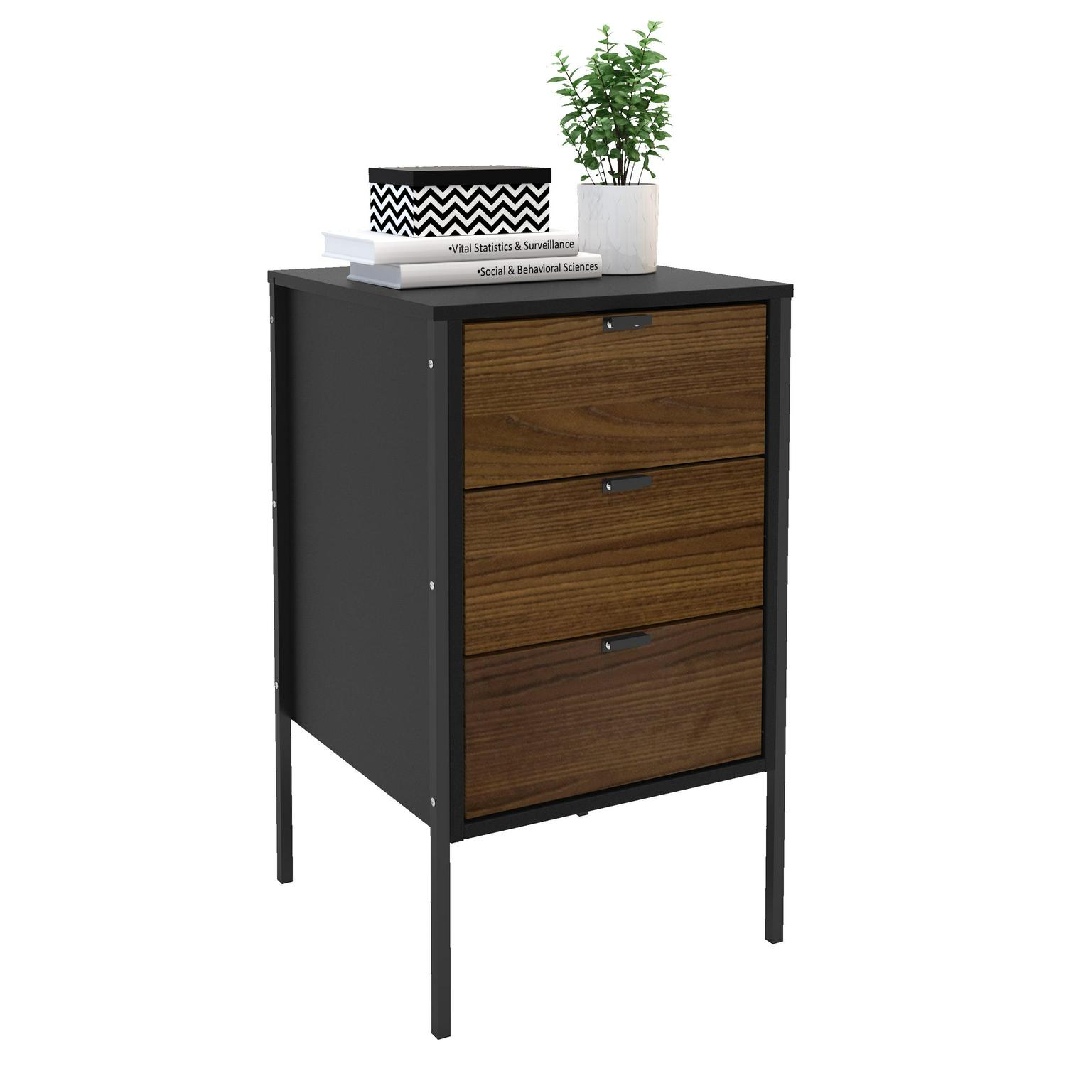Polifurniture Mallorca 3 Drawer Office Cabinet, Walnut and Black - Image 6