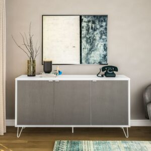 Polifurniture Modern Oakland Sideboard with 3 Doors, Gray & White
