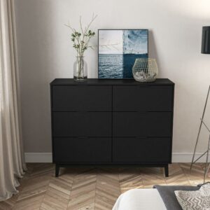 Polifurniture Victoria Modern 6 Drawer Wood Double Dresser with Metal Handles, Black