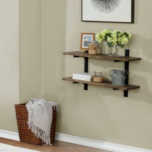 Pomona 36"W Metal and Solid Wood Wall Shelf