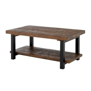 Alaterre Furniture Pomona 42 in. Solid Pine Wood and Metal Coffee Table, Rustic Natural