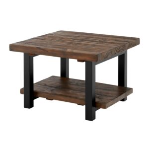 Alaterre Furniture Pomona Cube Coffee Table, Solid Pine Wood with Metal Legs, Ideal for Living Room, Rustic Natural