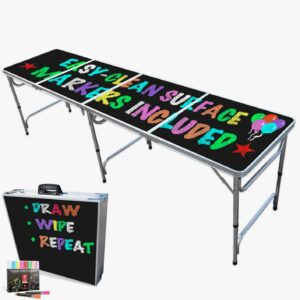 Portable Folding PartyPong Table with Dry Erase Surface and Markers (8 ft or 4 ft)