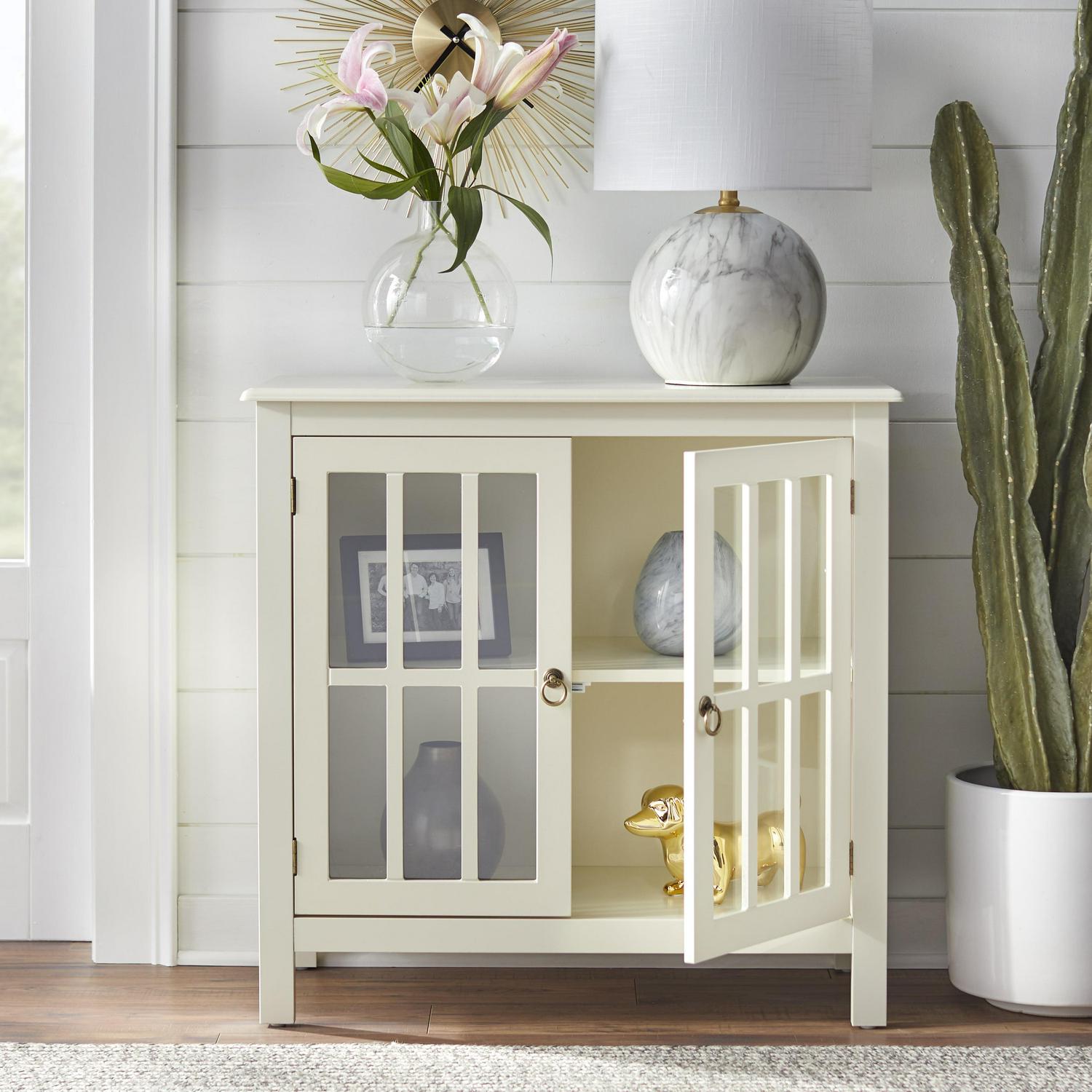 Simple Living Portland 2-Door Glass Cabinet Antique White - Image 4