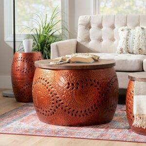 Powell Bellezza Indoor Drum Accent Table with Storage, 18.5" Tall, Large, Copper