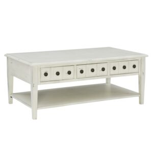 Powell Sadie 3-Drawer Coffee Table with Shelf, Cream