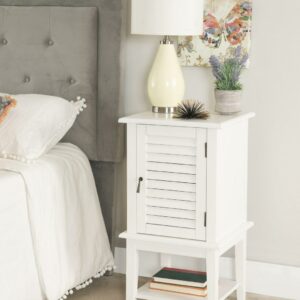 Shutter Door Accent Side Table with Shelves, White