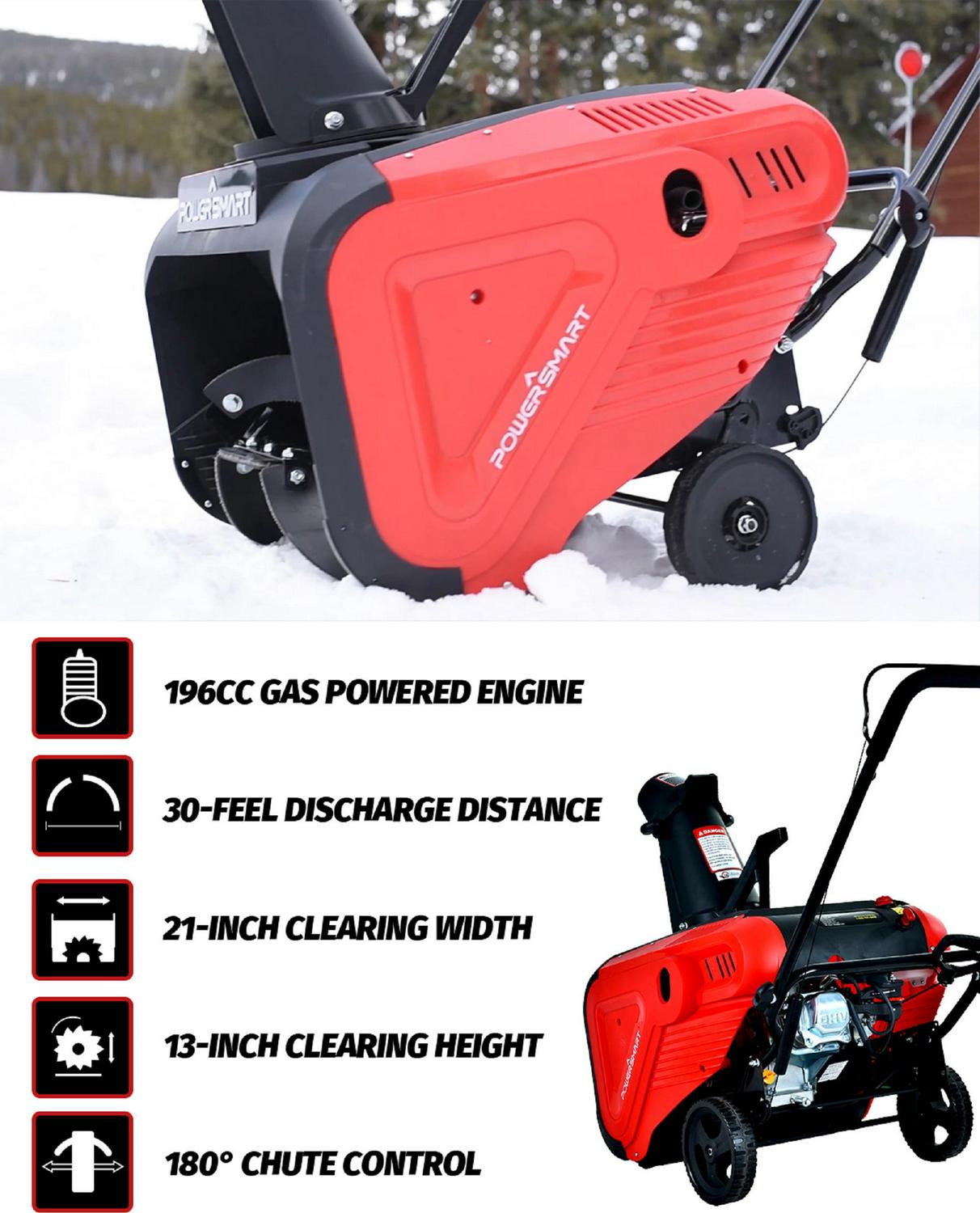 Powersmart 21 inch Single Stage 196CC Gas Snow Blower,PSS1210M - Image 3