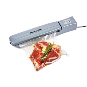 PowerXL Duo NutriSealer Plus 6-in-1 Vacuum Sealer Machine with Vacuum Seal Bags and 2-Pc. Roll Set, Food Preservation System, Gray