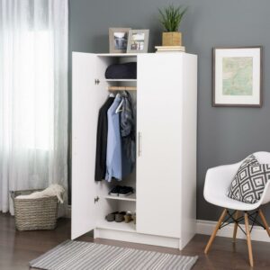Prepac Armoir, Elite 32"W x 35"H x 20"D White Wardrobe Closet & Cabinet - Functional Clothes Storage with Hanging Rail, Armoire Wardrobe - WEW-3264