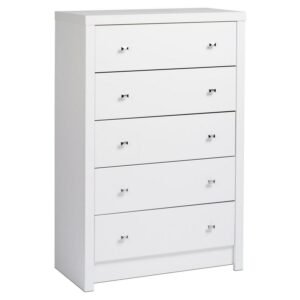 Prepac Calla 5 Drawer Wooden Dresser Chest, 16" x 30.25" x 45", White