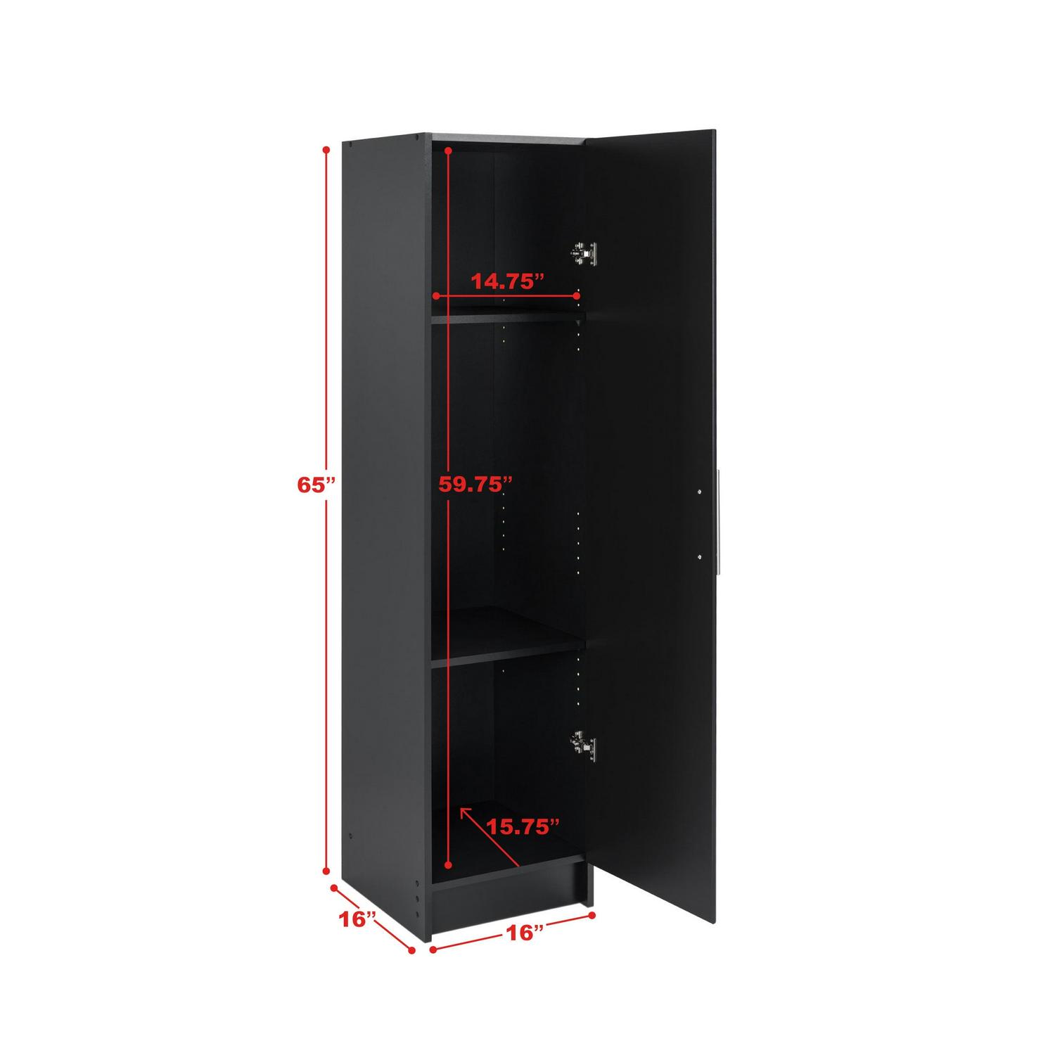 Prepac Elite 16" Storage Cabinet, Black Storage Cabinet, Bathroom Cabinet, Pantry Cabinet with 2 Adjustable Shelves, 16" D x 16" W x 65" H, BEB-1664 - Image 10