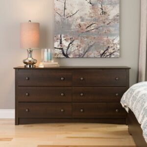 Prepac Fremont Bedroom Furniture: Espresso Double Dresser for Bedroom, 6-Drawer Wide Chest of Drawers, Traditional Bedroom Dresser, EDC-6330-V, 59"W x 16"D x 29"H