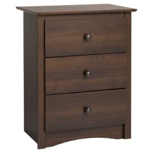 Prepac Fremont Classic Tall 3-Drawer Bedroom Nightstand, Espresso
