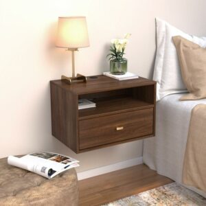 Prepac Hanging Nightstand with Open Shelf Cherry Engineered Wood-Set of 2