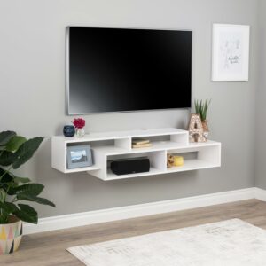 Prepac Modern Wall Mounted Media Console and Storage Shelf, White