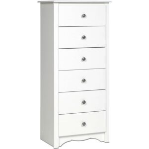 Prepac Monterey 6 Drawer Wooden Dresser Chest, 19" x 23.25" x 52.75", White