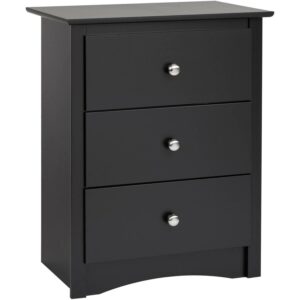 Prepac Sonoma 3-Drawer Tall Bedroom Nightstand, Black