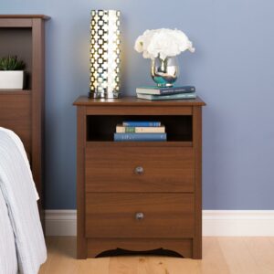 Prepac Sonoma 2 Drawer Tall Bedroom Nightstand With Open Shelf, Cherry