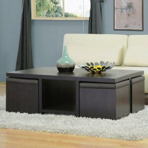 Prescott Table and Stool Set with Hidden Storage in Dark Brown