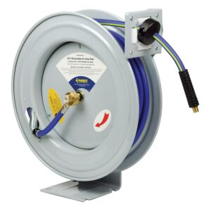 Primefit Industrial-Grade Retractable Air Hose Reel with 50' Premium Hybrid Polymer Air Hose