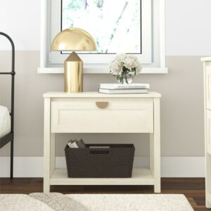 Primrose Wide 1 Drawer Nightstand with Open Shelf, Ivory Oak