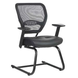 Professional Air Grid Back Visitors Chair with Bonded Leather Seat in Black