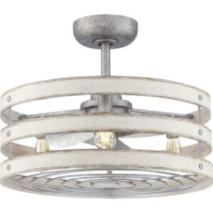 Progress Lighting Gulliver 3-Light Ceiling Fan, Galvanized, Antique White Wood Shade