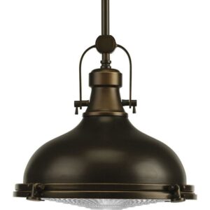 Progress Lighting, Fresnel, 1-Light Pendant, Oil Rubbed Bronze, Prismatic Glass Shade