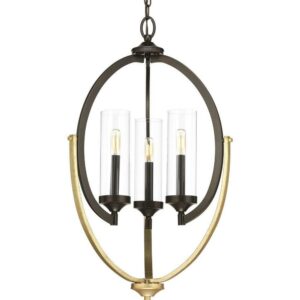 Progress Lighting Evoke 3-Light Chandelier, Antique Bronze, Clear Glass Shade