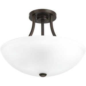 Progress Lighting Gather Collection 2-Light Semi-Flush Mount in Antique Bronze with White Etched Glass Shades
