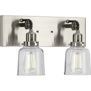 Progress Lighting Rushton 2-Light Wall Sconce, Brushed Nickel, Clear Glass Shades