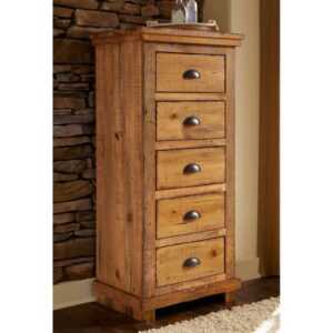 Progressive Furniture Willow 5 Drawer Wood Lingerie Chest in Distressed Pine Tan