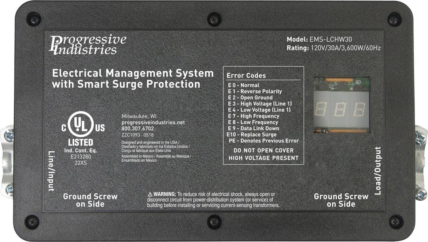 Progressive Industries EMS-LCHW30 Hardwired RV Electrical Management System Surge Protector With Integrated Display, 30 Amp