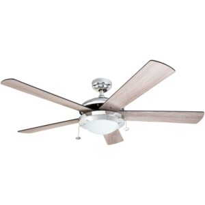 Prominence Home Bolivar 52" Chrome Ceiling Fan with 5 Blades, Integrated LED Light Kit, Pull Chains & Reverse Airflow